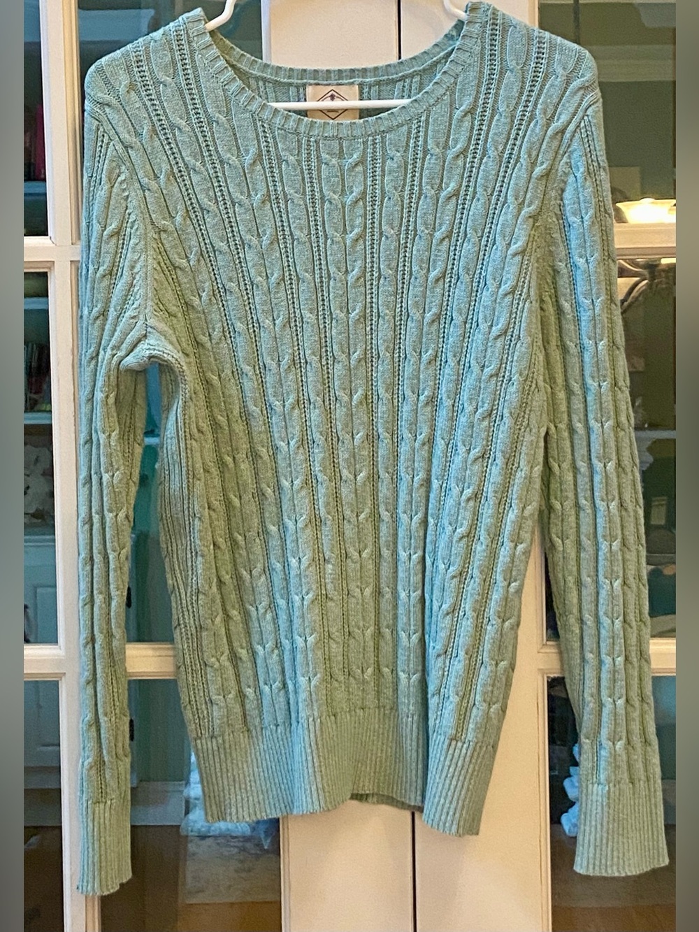 St. John’s Bay Sage Green Cable Knit Crewneck Sweater Size Large